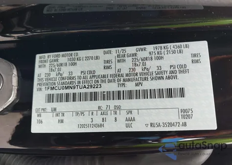 2026 Ford Escape St-Line из США, поврежденный, VIN 1FMCU0MN9TUA29223